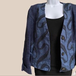 Vanessa Bruno Linen Embroidered Denim Blue Blazer / Jacket
